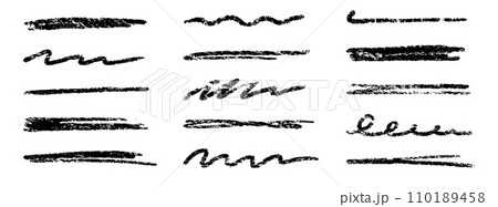 Crayon brush stroke underline. Chalk pen highlight stroke. Vector hand drawn brush underline element set for accent, crayon texture emphasis element. Black chalk vector 110189458
