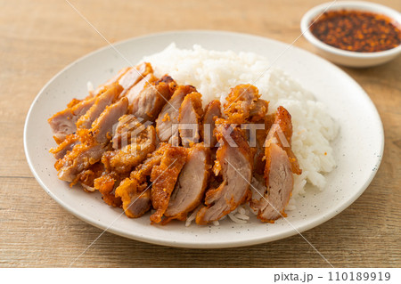 fried pork topped rice with dipping sauce fried pork topped rice with dipping sauce 110189919