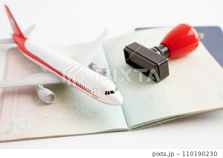 Visa and passport document to immigration at airport in country. Visa and passport document to immigration at airport in country. 110190230