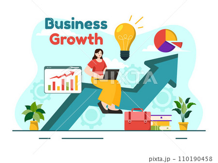 Business Growth Vector Illustration with Arrow Target Direction Up, Increase Profits, Boost and Idea Planning Money Increasing in Flat Background Business Growth Vector Illustration with Arrow Target Direction Up, Increase Profits, Boost and Idea Planning Money Increasing in Flat Background 110190458