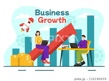 Business Growth Vector Illustration with Arrow Target Direction Up, Increase Profits, Boost and Idea Planning Money Increasing in Flat Background 110190459