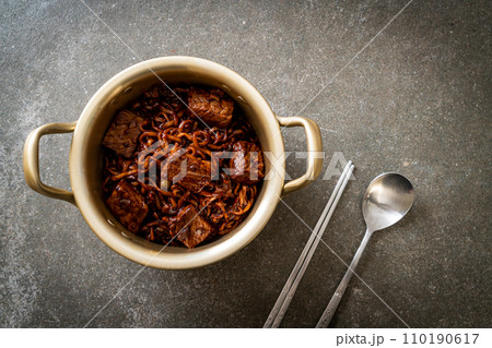 Jjapaguri or Chapaguri, Korean Black Beans Spicy Noodles with Beef Jjapaguri or Chapaguri, Korean Black Beans Spicy Noodles with Beef 110190617