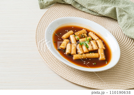Spicy Jjajang Tteokbokki or Korean rice cake in spicy black bean sauce Spicy Jjajang Tteokbokki or Korean rice cake in spicy black bean sauce 110190638