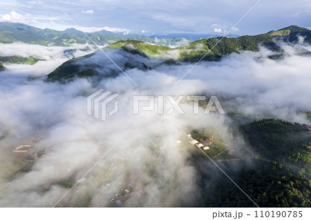 Top view Landscape of Morning Mist with...の写真素材 [110190785] - PIXTA