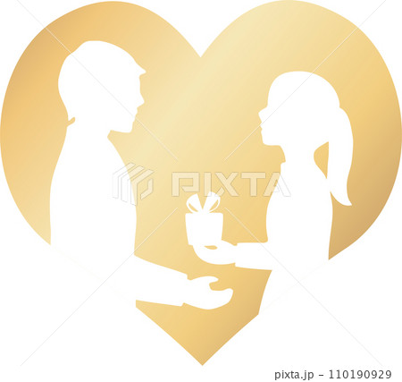 バレンタイン　 バレンタインデー　2月　人物　男性　女性　カップル　シルエット　ロゴ　イラスト素材 110190929