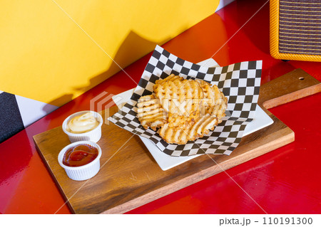 waffle fries with ketchup and mayonnaise waffle fries with ketchup and mayonnaise 110191300