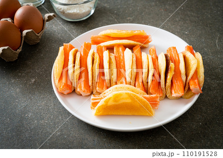 flat pancake roll with crab stick 110191528