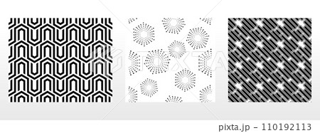 Geometric set of seamless black and white patterns. Simple vector graphics 110192113