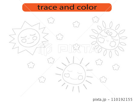 Trace and color.Trace and color for preschoolers.Handwriting practice for kids. 110192155