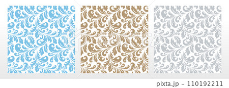 Wallpapers in the style of Baroque. Seamless vector backgrounds. Set of colored floral ornaments. Graphic patterns for fabric, wallpaper, packaging. Ornate Damask flower ornaments 110192211