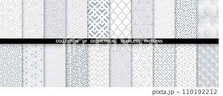Geometric set of seamless gray and white patterns. Simple vector graphics. 110192212
