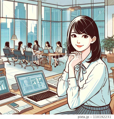 会議をする会社員と女性のイラスト 会議をする会社員と女性のイラスト 110192231