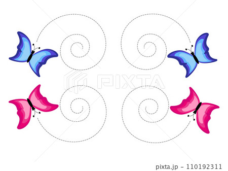Trace and color.Trace and color for preschoolers.Handwriting practice for kids. 110192311