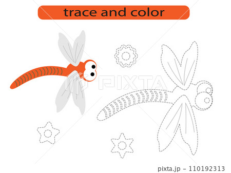 Trace and color.Trace and color for preschoolers.Handwriting practice for kids. 110192313