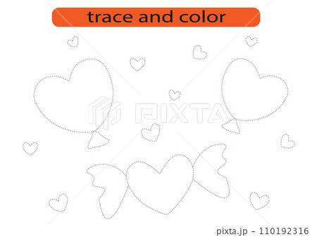 Trace and color.Trace and color for preschoolers.Handwriting practice for kids. 110192316
