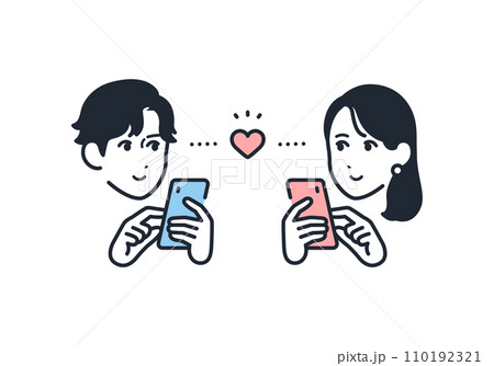 マッチングアプリを利用する若い男女のシンプルなベクターアイコンイラスト素材 110192321