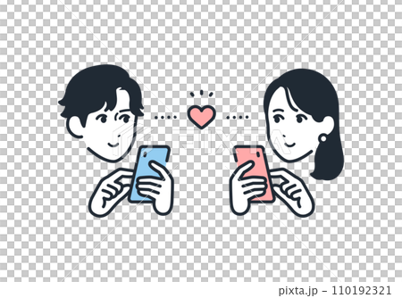 使用匹配應用程式的年輕男女的簡單向量圖示插畫素材 使用匹配應用程式的年輕男女的簡單向量圖示插畫素材 110192321