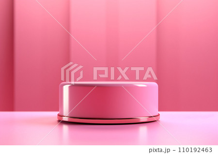 Pink stand display for cosmetic product presentation, Valentines day podium backdrop. Generative AI 110192463