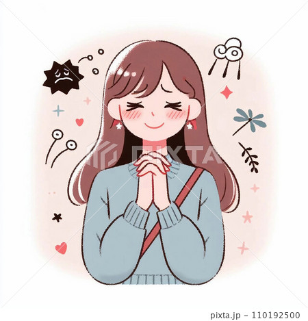 期待と不安の中で祈っている女性 期待と不安の中で祈っている女性 110192500