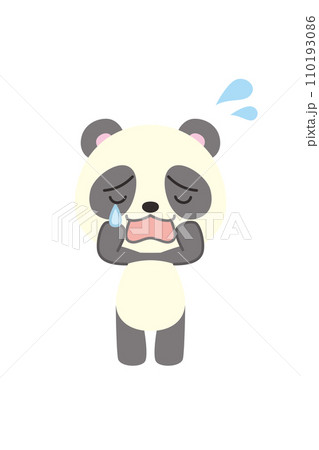 泣いている可愛いパンダのイラスト　全身　白背景　ベクター　クリップアート 110193086