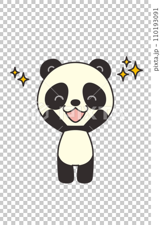 Illustration of a cute panda cheering and happy, whole body, white background, vector clip art, with main line 110193091