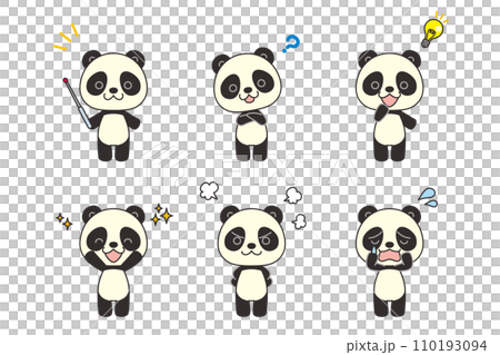 Illustration set of cute pandas with various expressions and poses, variations, vector, white background, whole body, with main line Illustration set of cute pandas with various expressions and poses, variations, vector, white background, whole body, with main line 110193094