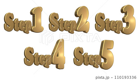 3DCG文字[Step1/Step2/Step3/Step4/Step5]ゴールド,金のイラスト素材 [110193336] - PIXTA