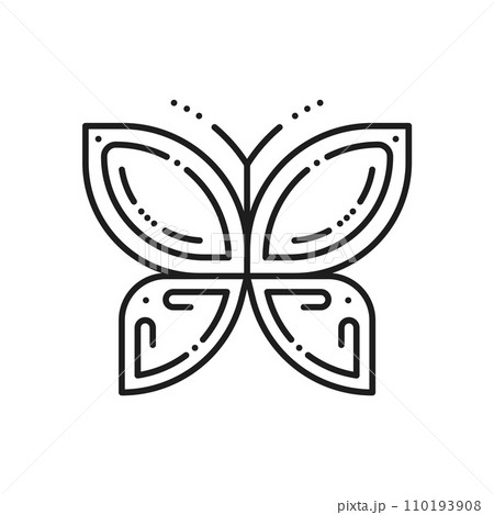 Butterfly icon on line art for tattoo or ornament pattern with decoration on wings, vector outline. Butterfly symbol in geometric thin line doodle for corporate emblem or summer decor print Butterfly icon on line art for tattoo or ornament pattern with decoration on wings, vector outline. Butterfly symbol in geometric thin line doodle for corporate emblem or summer decor print 110193908