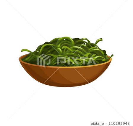 Cartoon seafood, seaweed salad or wakame for sea food cuisine or restaurant, isolated vector. Seaweed snack or salad dish for seafood cuisine, cooking ingredient or sushi bar menu and food product Cartoon seafood, seaweed salad or wakame for sea food cuisine or restaurant, isolated vector. Seaweed snack or salad dish for seafood cuisine, cooking ingredient or sushi bar menu and food product 110193948