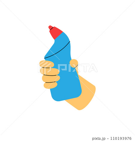 Hand with toilet cleaner. Cleaning service tool. Housekeeping service equipment. Vector illustration. 110193976
