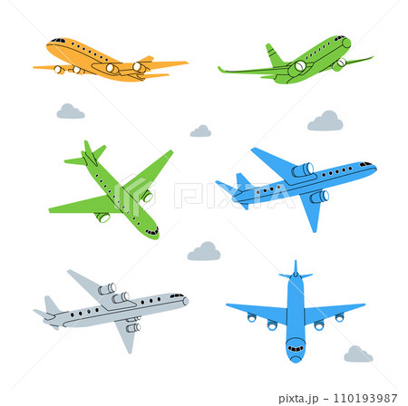 Plane set. Passenger airplanes. Different air transport silhouette. Vector illustration. Plane set. Passenger airplanes. Different air transport silhouette. Vector illustration. 110193987