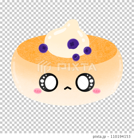 Cute Pancake Mascot Character Kawaii Cartoon Pancake With Topping Whipped Cream And Blueberry Cartoon illustration Pancake Drawing Fluffy Japanese Pancake Big Pancake 110194153
