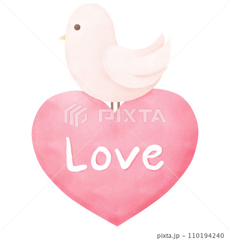 White bird perched on valentine's heart. Watercolor clip art. White bird perched on valentine's heart. Watercolor clip art. 110194240