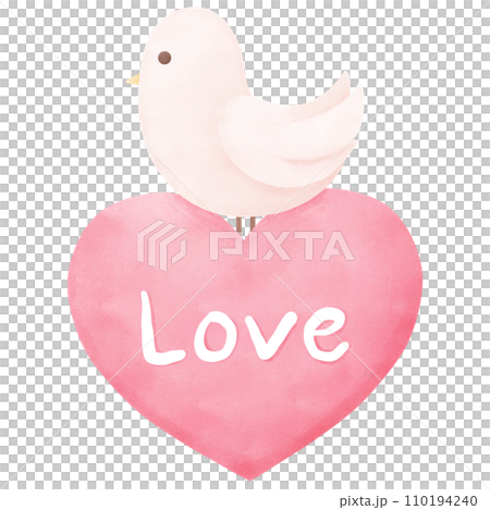 White bird perched on valentine's heart. Watercolor clip art. White bird perched on valentine's heart. Watercolor clip art. 110194240