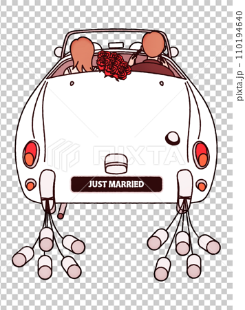 白いオープンカーでハネムーンに出かける新婚カップル 110194640