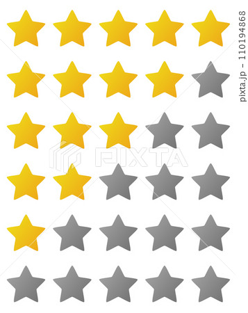 Five stars icon with yellow gradation and grey gradation for web app or mobile app 110194868