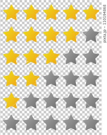 Five stars icon with yellow gradation and grey gradation for web app or mobile app 110194868