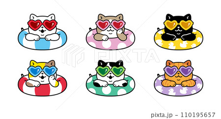 cat vector inflatable swimming pool ring kitten icon calico heart sunglasses valentine neko pet cartoon character symbol beach sea illustration clip art isolated design 110195657