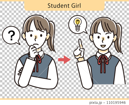 A female student who had something she didn't understand/a female student who understood something Illustration material A female student who had something she didn't understand/a female student who understood something Illustration material 110195946