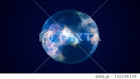 Energy abstract blue sphere of glowing liquid plasma, electric magic round energy ball background 110196339
