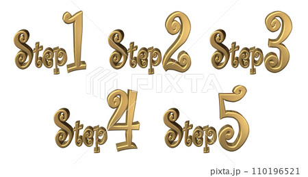 3DCG文字[Step1/Step2/Step3/Step4/Step5]ゴールド,金のイラスト素材 [110196521] - PIXTA