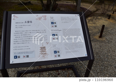 日本の春の京都 御室桜の名所の仁和寺 重要文化財の五重塔の案内看板 日本の春の京都 御室桜の名所の仁和寺 重要文化財の五重塔の案内看板 110196960