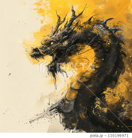 Golden painting of a dragon. Year of the dragon concept 110196971