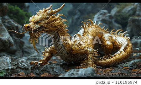 Majestic golden dragon representing wealth 110196974