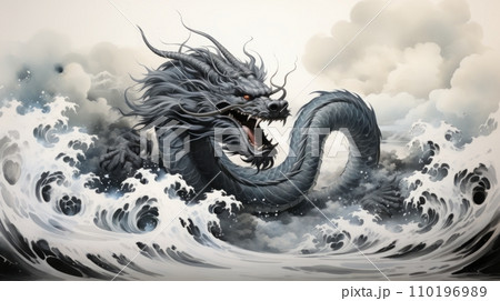 Black and white dragon. Year of the dragon concept Black and white dragon. Year of the dragon concept 110196989