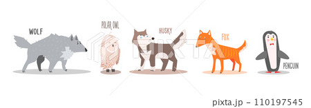 Funny Wild Polar Animal as Fauna of Arctic Vector Set 110197545