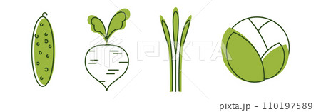 Ripe Vegetables and Garden Crop Line Icon Vector Set. 110197589
