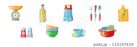 Cooking Tool and Kitchenware for Culinary Use Vector Set 110197630