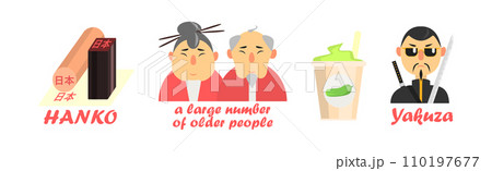 Travel to Japan Country Traditional Symbol and Object Vector Set 110197677