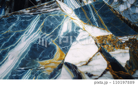Colorful intricate marble with golden veins background. Stone background. Generative AI 110197889